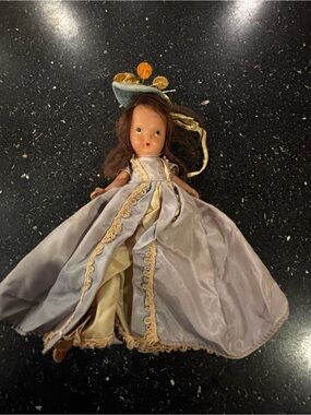 Vintage NaPorcelain Doll in Pale blue and Gold Gown labeled “Storybook doll